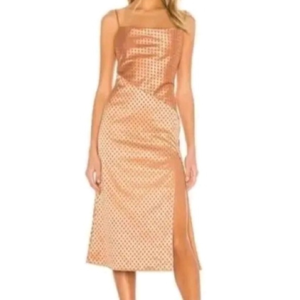 Majorelle Polka Dot Satin Midi Dress